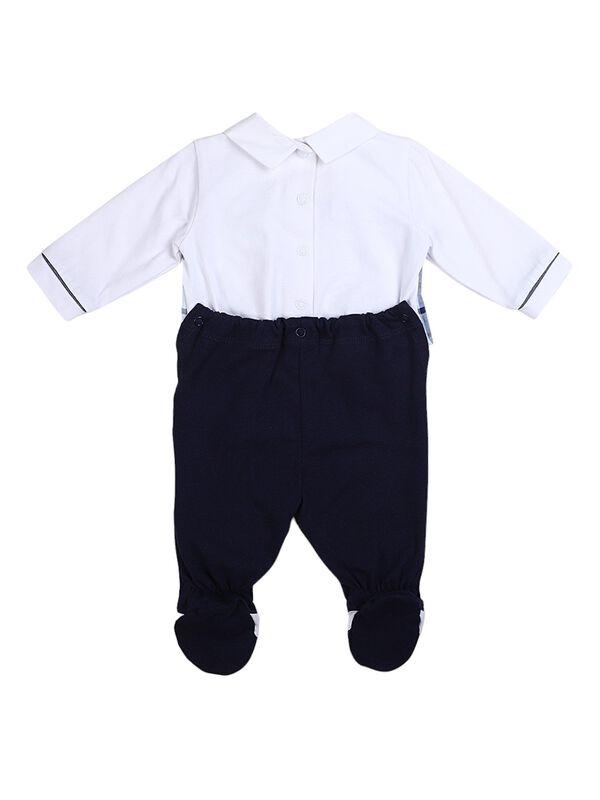 Boys White & Blue Nappy Opening Babysuit image number 1
